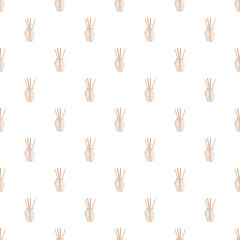 Fototapeta premium Aroma diffuser reed bottles creating a seamless repeating pattern on a white background