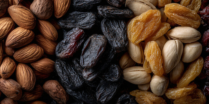 Mixed Nuts and Raisins Assortment on Table