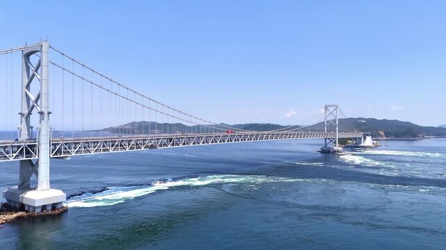 Onaruto Bridge | Naruto Strait | Passing Ship - 4K Aerial Video
