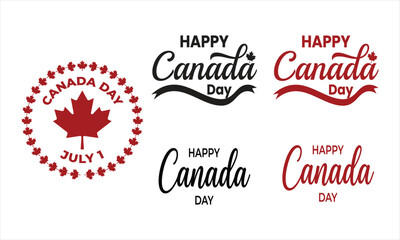 Canada day typography collection with maple leaf emblems and festive greetings © Nadira