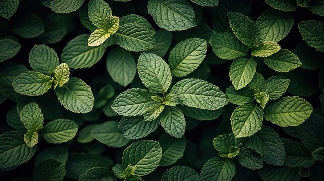 Close-up view of vibrant mint leaves