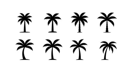 Obraz premium Set of Black Palm Tree Silhouettes on White Background