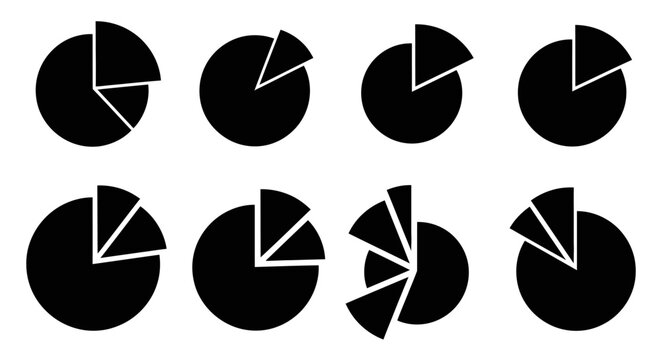 Set of Black Pie Chart Icons, Data Visualization Graphics