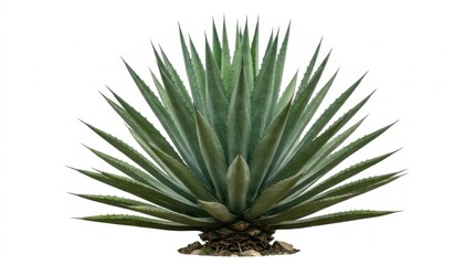 Fototapeta premium Vibrant Agave Plant Isolated on White Background for Botanical Design and Tequila Production, a Spiky Succulent Perfect for Desert Landscaping and Natural Health Products.