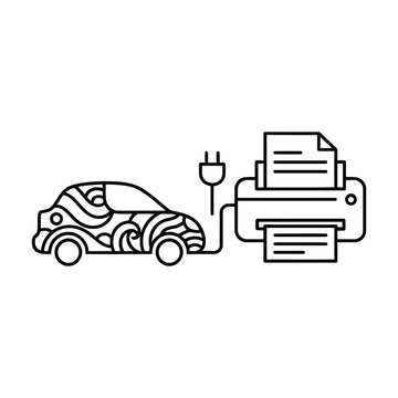 Minimalist electric car vinyl wrap printing icon, professional vehicle branding service vector, car wrap plotter machine illustration