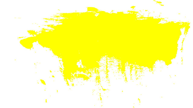 Abstract yellow paint splash with rough textured edges on a transparent background, A vibrant yellow abstract shape with distressed, textured borders creates a dynamic visual element