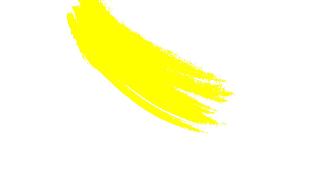 Vibrant yellow brush stroke on a transparent  background, abstract art, A bold, energetic yellow brushstroke sweeps across a stark white canvas,