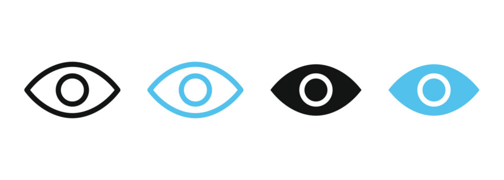 Visibility eye icon set. Vector symbols for show password, view content and UI interface design