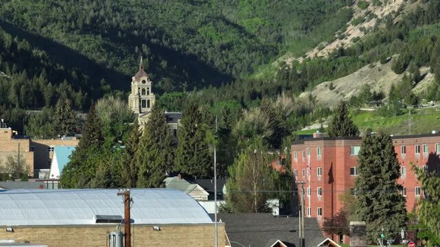 Historic Town Church of Anaconda Wyoming Drone Aerial View