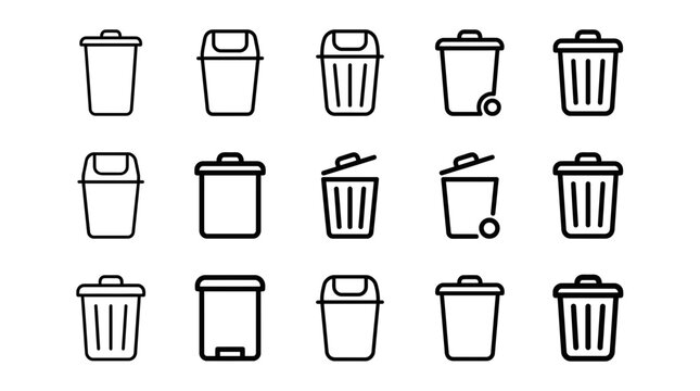Vector collection of various trash cans and bins in different styles and shapes