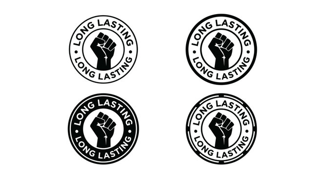 Vector four black and white icons with fists and long lasting text