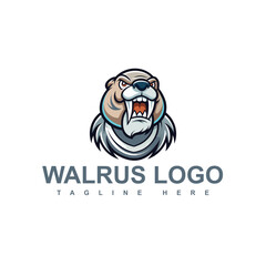 Fototapeta premium funny walrus mascot cartoon logo premium vector branding design