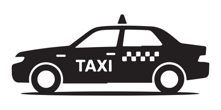 Black taxi car side view with taxi sign and checkered pattern silhouette