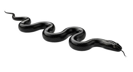 Obraz premium Realistic Black Snake Slithering Isolated on White Background, Glossy Scaly Reptile 3D Illustration for Design