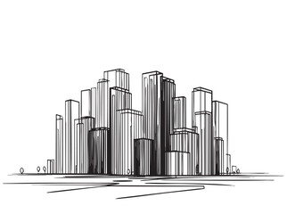 Obraz premium abstract futuristic skyscraper abstract primitive line black sketch high-rise building landscape