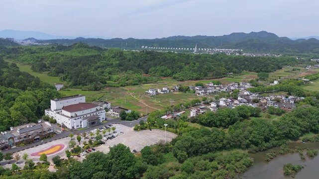 Aerial photography of the entrance of Huashan Miku Scenic Area