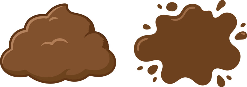 Cartoon poop pile and splat with animal waste organic waste illustration childish excrement droppings isolated emoticon character bathroom mischief unpleasant fertilizer disgusting