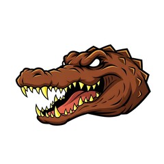 Naklejka premium Aggressive alligator head with open mouth and sharp teeth in a fierce profile view illustration