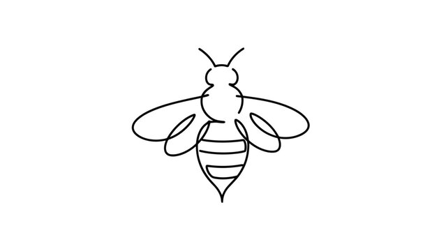 Minimalist One Line Drawing of a Bee, Isolated White Background, Simple Line Art Insect Illustration