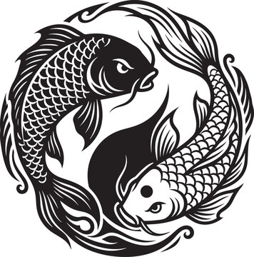 Yin yang koi fish symbol with black and white oriental swimming illustration stylized spirituality meditation mythology tradition balance concept duality concept harmony concept