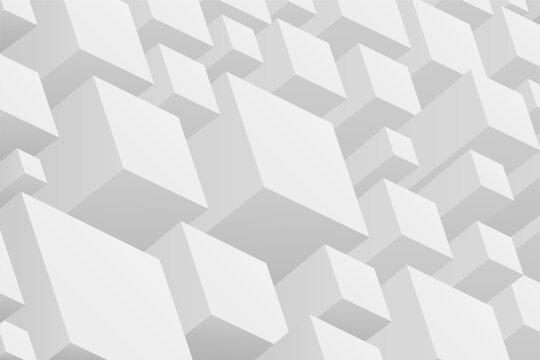 Abstract gray futuristic 3d background with perspective. Isometric cube shapes surface. Creative monochrome design. Contemporary concept for business, technology, science, architecture design