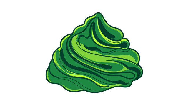 Vibrant green wasabi paste or pickle swirl vector illustration icon for Japanese cuisine, featuring an editable stroke with adjustable line weight and customizable stroke weight for design.