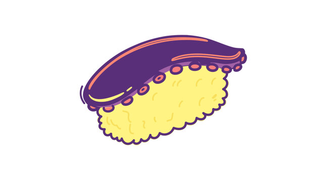 Colorful line vector icon illustration of octopus sushi tako nigiri on rice with an editable stroke, adjustable stroke weight, customizable line weight, thin line, and stroke for Japanese food.