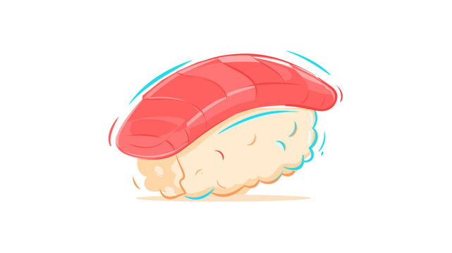 Vibrant vector illustration of a tuna nigiri sushi piece with fresh red fish on white rice, isolated on a white background, ideal for Japanese restaurant menus, food icons, and culinary art.