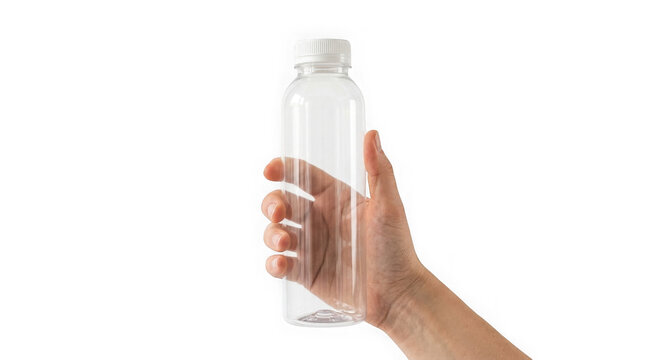 Hand holding clear water bottle