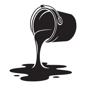 tilting paint bucket with spilled liquid black and white silhouette