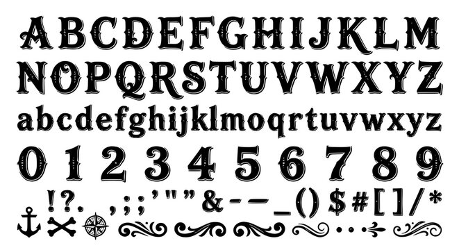 Blackbeard Vintage Fantasy Typeface Vector with Decorative Alphabet and Logo Elements