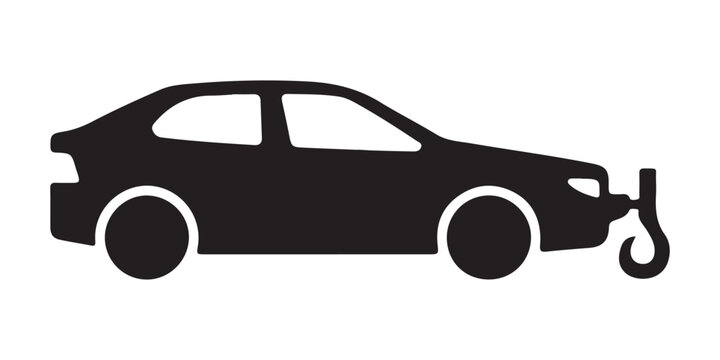 Black car side view silhouette with tow hook isolated on a white background silhouette