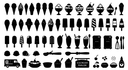 Obraz premium Ice Cream Icons Collection, Frozen Dessert Vector Silhouettes, Sweet Treat Graphics, Summer Treat Set, Food Icons