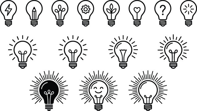 Light bulb line icons set representing creative ideas inspiration innovation problem solving business strategy and brain storming concept vectors