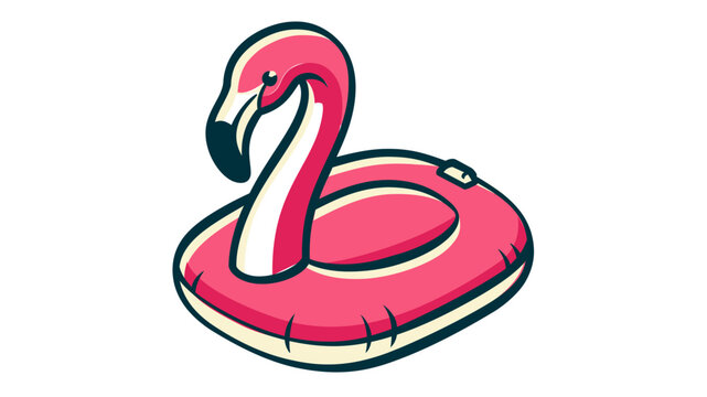 Pink flamingo inflatable pool float vector icon for summer vacation and beach party designs, featuring an editable stroke and adjustable line weight for customizable thin or thick outlines.
