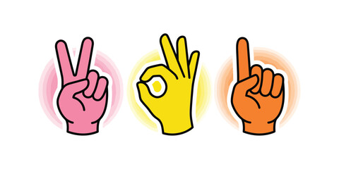 Fototapeta premium Three distinct, stylized hand gestures arranged horizontally across a pristine white background. 