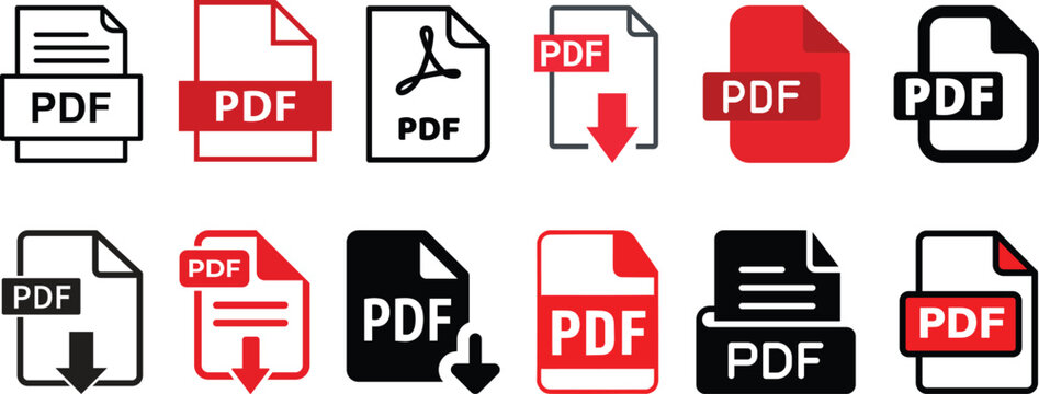 PDF file format icons set. PDF file download symbols.PDF file format icon.PDF file download icon flat trendy vector illustration isolated .File format extensions. doc, xls, ppt, pdf file format.