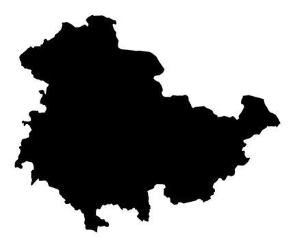 A contour map of Thuringia. German state silhouette
