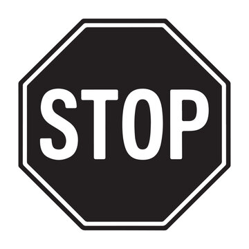 Black and white stop sign with the word stop isolated on a white background silhouette