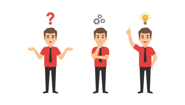Businessman characters thinking, confused and inspired, ideas