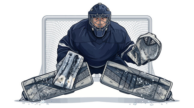 Ice Hockey Goalie in Action Blocking Puck with Pads