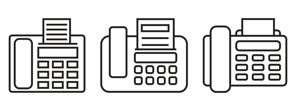 Fax machine line icon set