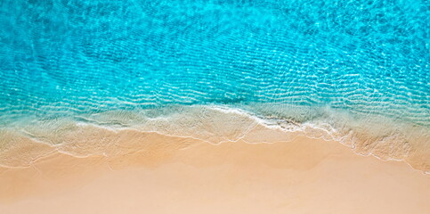 Obraz premium Aerial turquoise ocean beach shore stunning breathtaking dreamy serene paradise exotic coastal tropical island travel destination summer vacation idyllic scenic crystal clear drone overhead top view 