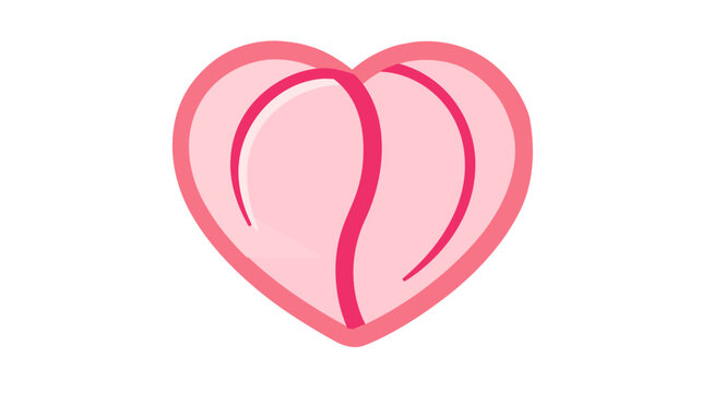 Stylized pink heart-shaped seashell vector icon on white background. Creative marine life illustration for beach, ocean, and summer designs. Minimalist line art of a clam or cockle shell symbol.