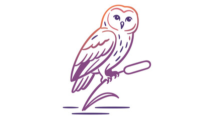 Fototapeta premium Colorful line vector illustration of a wise owl perchd on a branch, featuring avibrant orange and purple radient design on a white ackground, perfect for natre and wildlife branding.