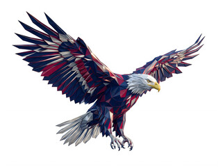 Naklejka premium American independence day eagle 4th of july patriotic bald eagle in flight with red white and blue geometric pattern