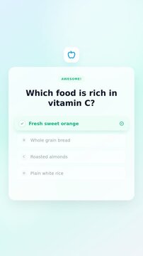 Fresh sweet orange highlighted as rich source of vitamin C on screen  