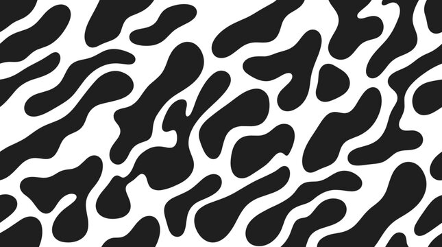Seamless pattern of organic black blotches and irregular shapes on white