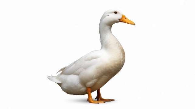 White Pekin duck standing on white background white duck