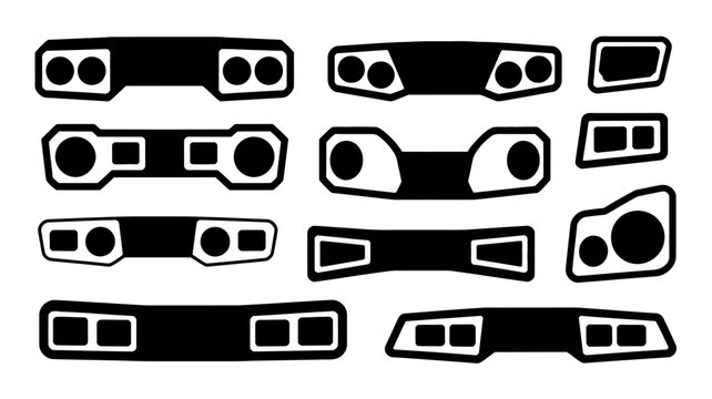 black brick shapes and silhouettes on a white background